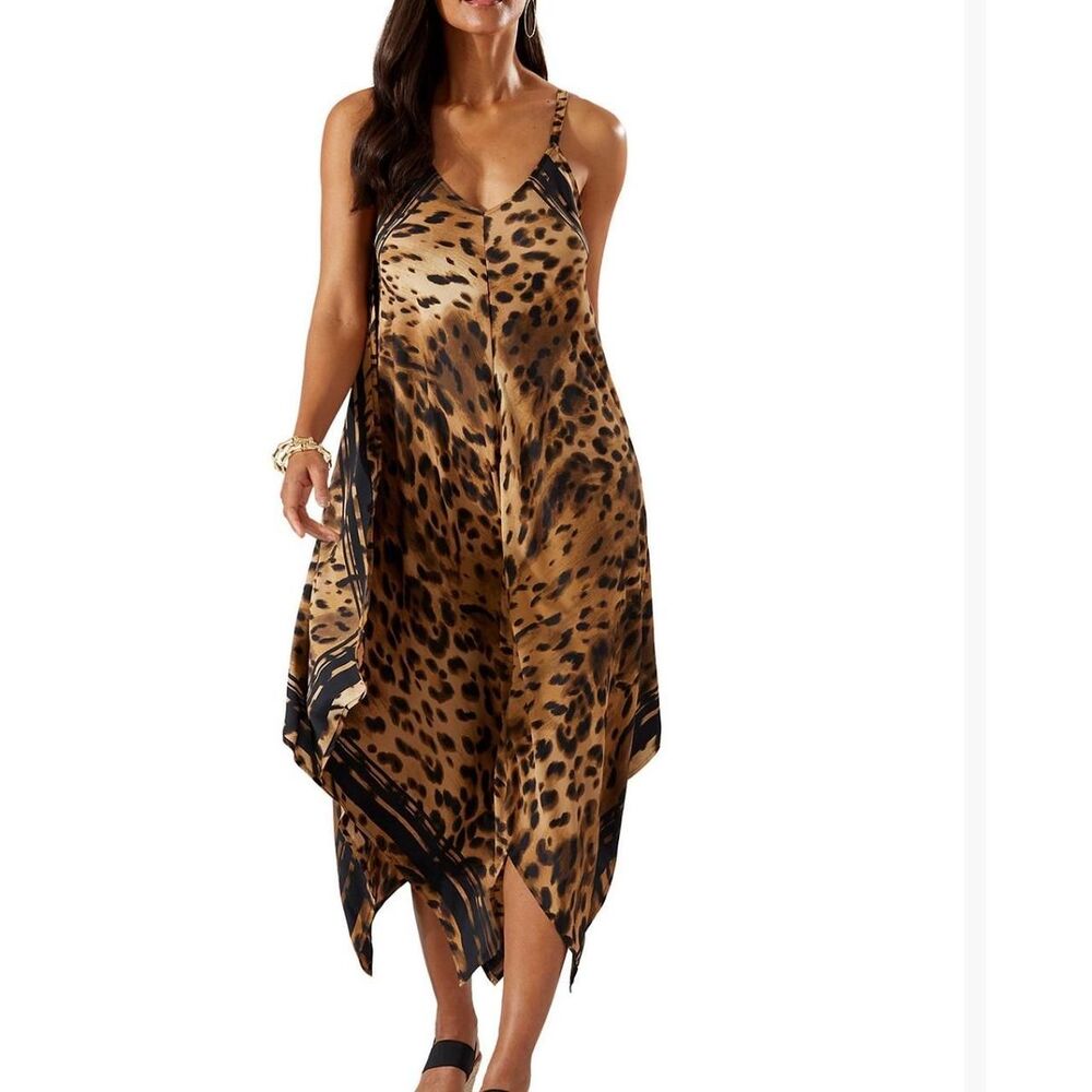 NEW Tommy Bahama Sun Cat Midi Scarf Dress S/M Leopard Print Dress